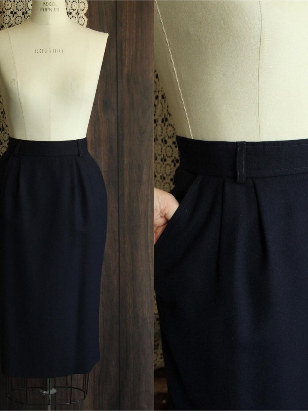Vintage 1990s Pencil Skirt with Pockets, Evan Picone Blue Knee Length, Size 6